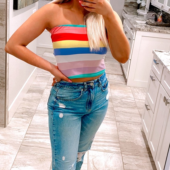 Tops - rainbow multicolored striped tube top